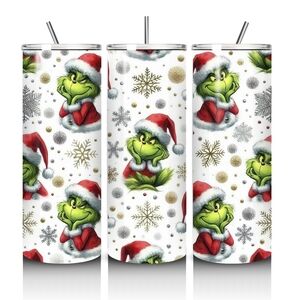 Grinch Christmas Tumbler with Straw - Festive Green and Red